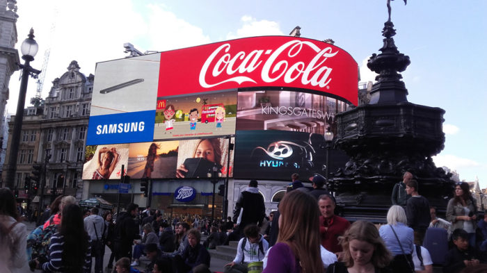 neon signs at trafalgar square london