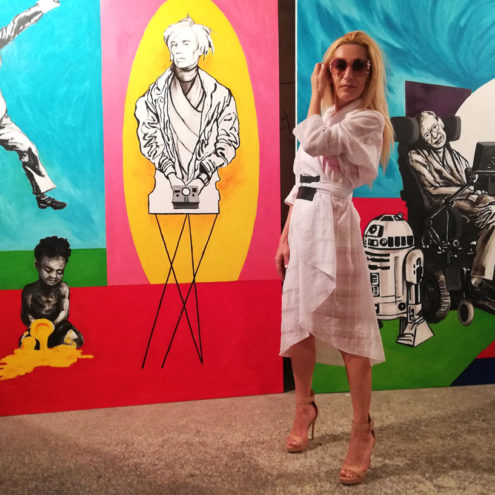 Alexandra Kollaros in Elisavet Kapogianni white dress