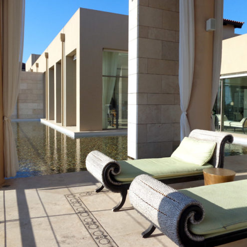 Loungers at the Romanos hotel of Costa Navarino resort