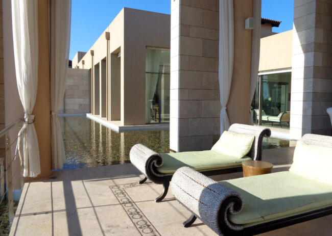 Loungers at the Romanos hotel of Costa Navarino resort