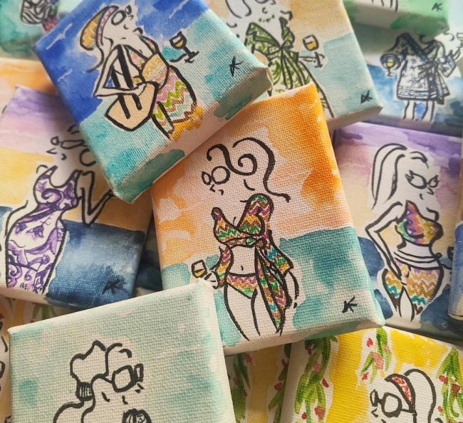 Summer Lovers colourful micro paintings celebrating summer by Alexandra Kollaros