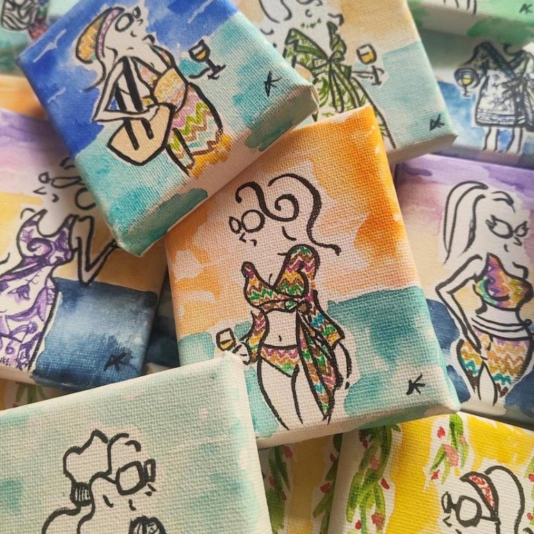 Summer Lovers colourful micro paintings celebrating summer by Alexandra Kollaros